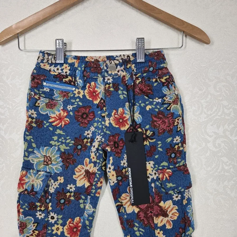 Rockstar Original Finn Slim Flare Tapestry Pants Boys sz 5T Blue Multi Floral - Picture 2 of 16